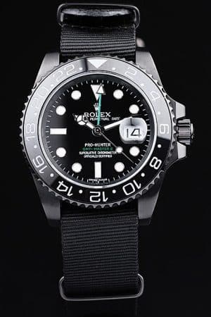 Swiss Rolex GMT Master II Pro-Hunter Black Fabric Strap Black Dial