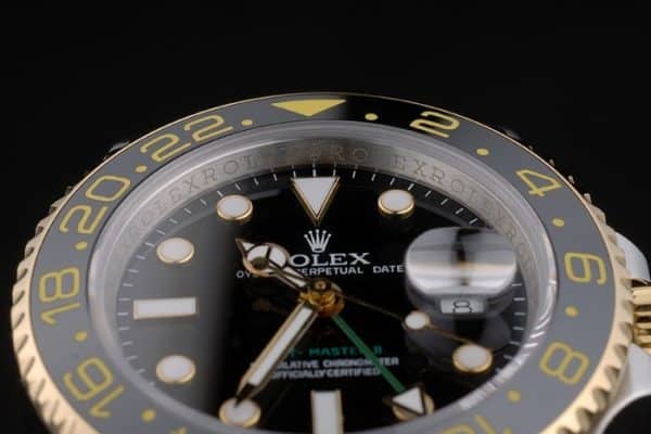 Swiss Rolex GMT Master Rose Gold Bezel Black Dial 80295