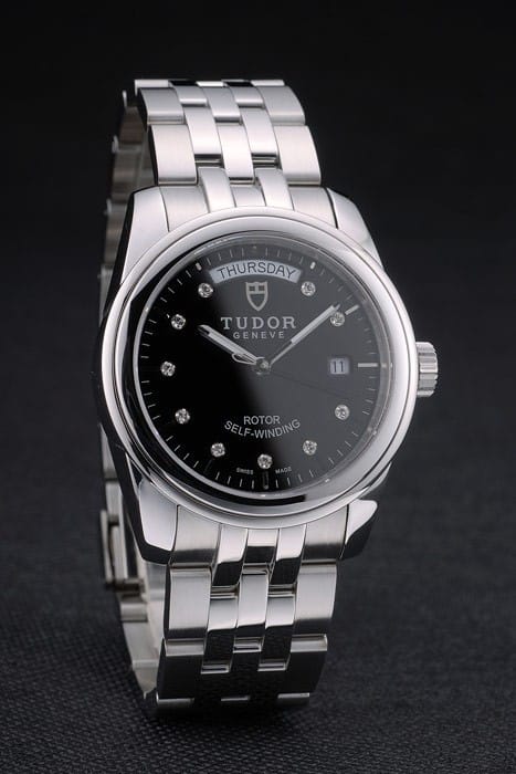 Swiss Tudor Classic Stainless Steel Bracelet Silver Black Dial 80300