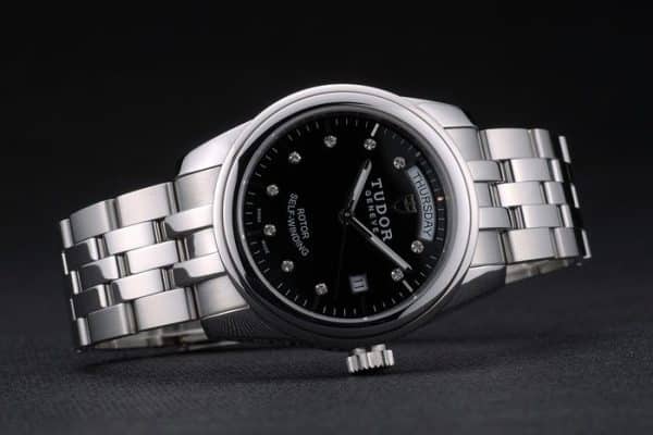 Swiss Tudor Classic Stainless Steel Bracelet Silver Black Dial 80300
