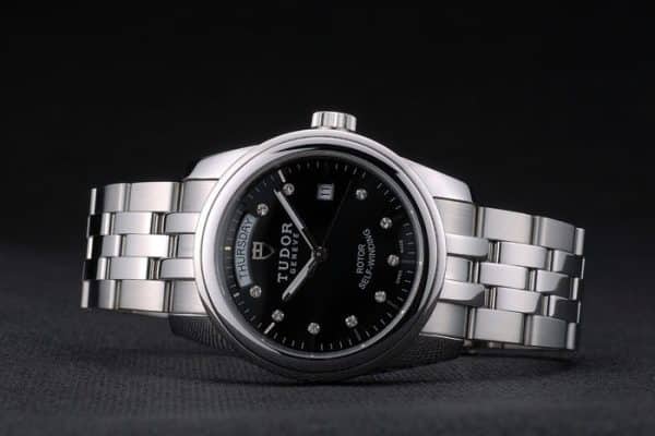 Swiss Tudor Classic Stainless Steel Bracelet Silver Black Dial 80300