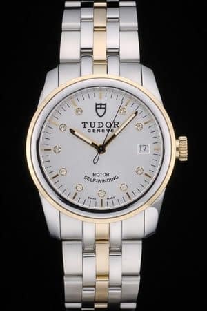 Swiss Tudor Classic Rose Gold Ribber Crystal Encrusted Bezel Silver Dial 80303
