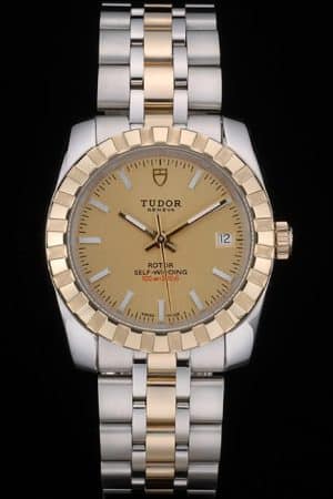 Swiss Tudor Classic Rose Gold Bezel Ribber Crystal Encrusted Golden Dial 80302