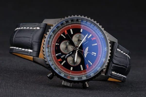 Breitling Certified Black Leather Strap Black Dial Chronograph 80179