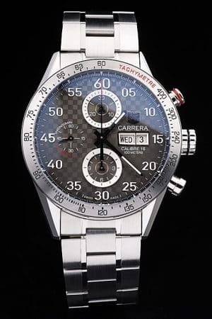 Swiss Tag Heuer Carrera Tachymeter Bezel Stainless Steel Checkered Brown Dial