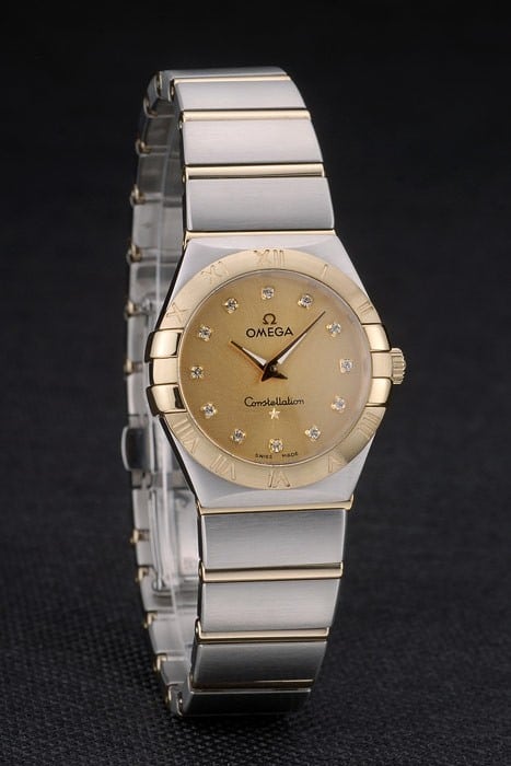 Swiss Lady Omega Constellation Golden Dial Stainless Steel Bracelet 80292