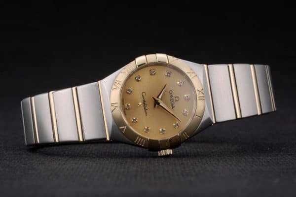 Swiss Lady Omega Constellation Golden Dial Stainless Steel Bracelet 80292