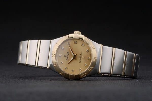 Swiss Lady Omega Constellation Golden Dial Stainless Steel Bracelet 80292