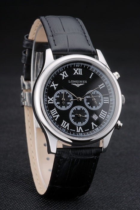 Longines Master Collection Black Leather Strap Black Dial 80224